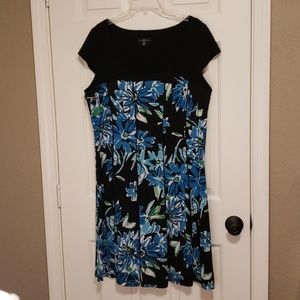 Blue and Black Floral Print Jersey Dress Size 16W